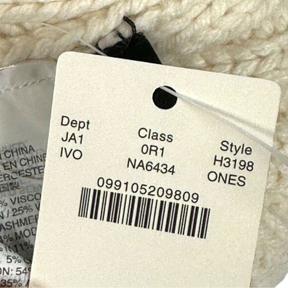 J.Crew Ivory Ribbed Knit Faux Fur Pom Pom Wool Cashmere Blend Beanie Hat - Picture 5 of 6